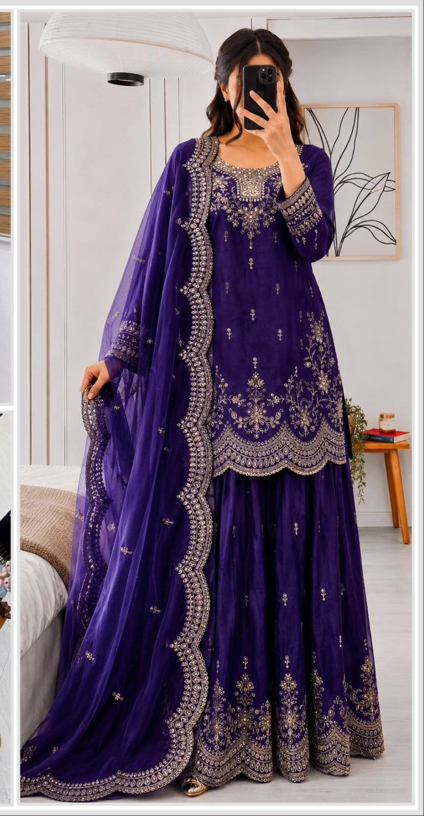 SEVEN HORSES Fendy Satin Embroidered Printed Sharara Suit Dupatta Set ClothsVilla