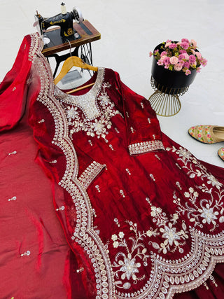 SEVEN HORSES Satin-Finish Embroidered Printed Sharara Suit Dupatta Set ClothsVilla