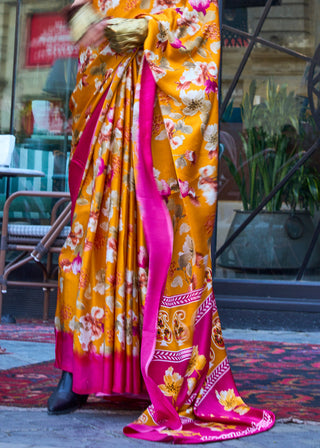 Zinnia Orange Elegant Satin Crepe Saree – A Perfect Blend of Luxury & Grace ClothsVilla