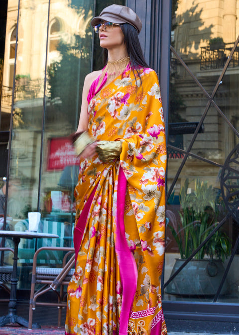 Zinnia Orange Elegant Satin Crepe Saree – A Perfect Blend of Luxury & Grace ClothsVilla Main image