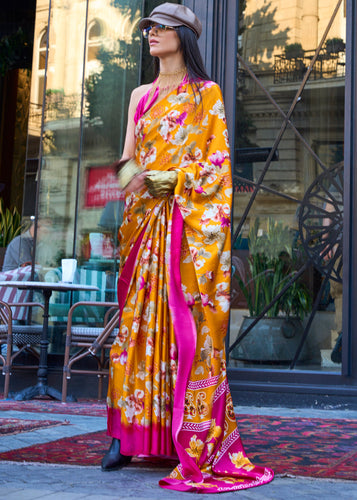 Zinnia Orange Elegant Satin Crepe Saree – A Perfect Blend of Luxury & Grace ClothsVilla