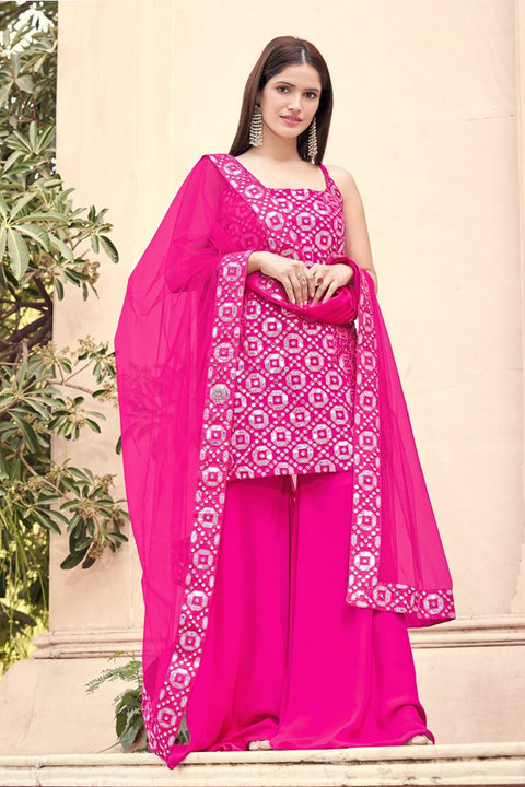 Pink Semi Stitched Top & Palazzo Party Wear Clothsvilla Main image