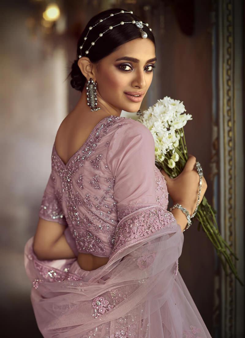 Splendid Pink Dori Zarkan Soft Net Base Lehenga Choli Set Clothsvilla