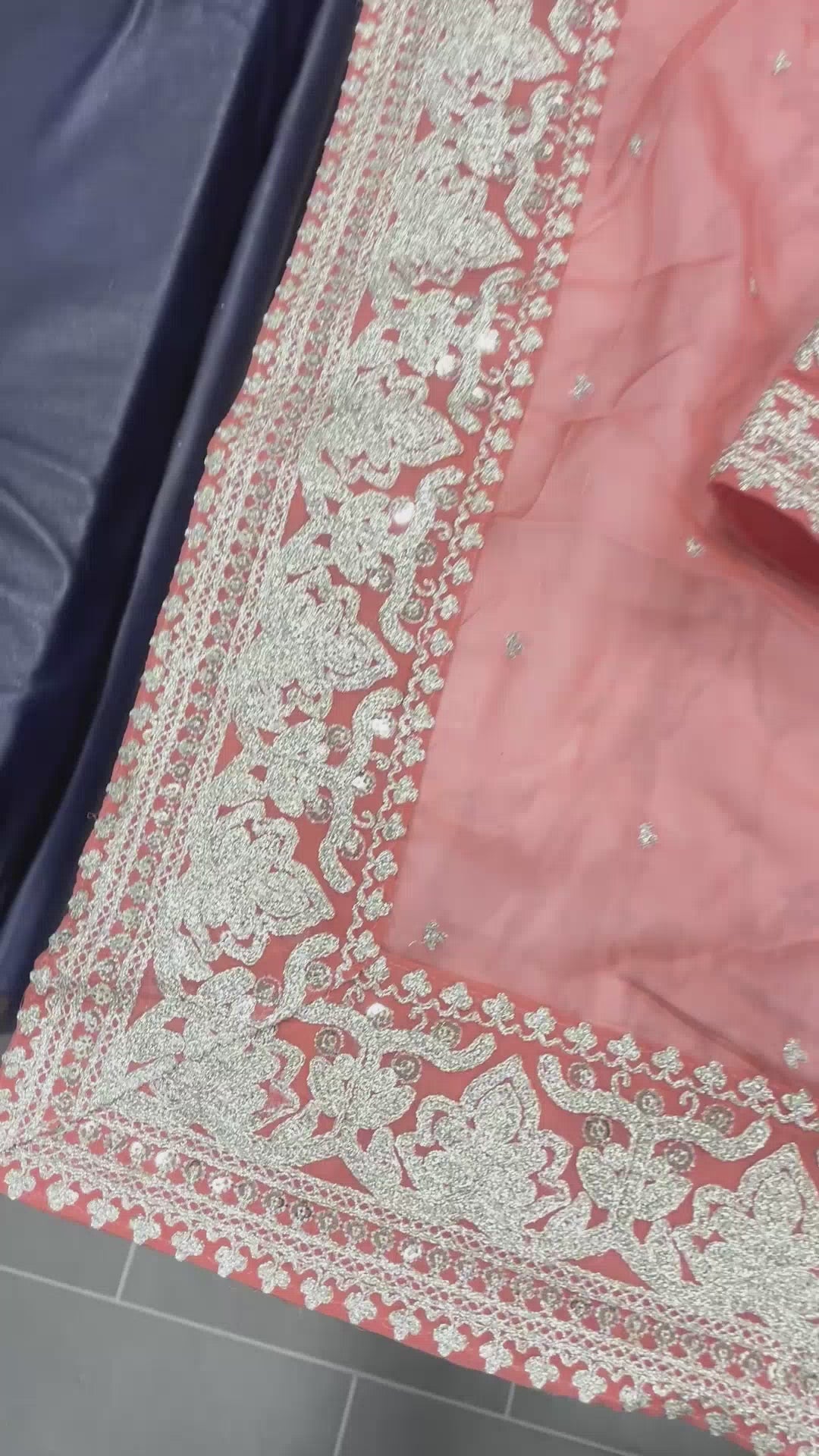 Peach Saree in Organza Silk With Dori And Sequence Work