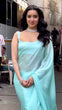 Load image into Gallery viewer, Sky color Fluffy Satin Saree with same tone silk blouse for women Clothsvilla