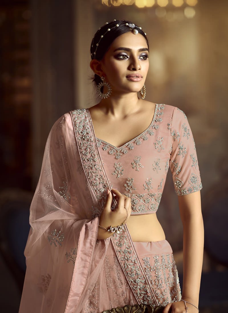 Majestic Peach Dori Work Soft Net base Panelled Lehenga Choli Set Clothsvilla