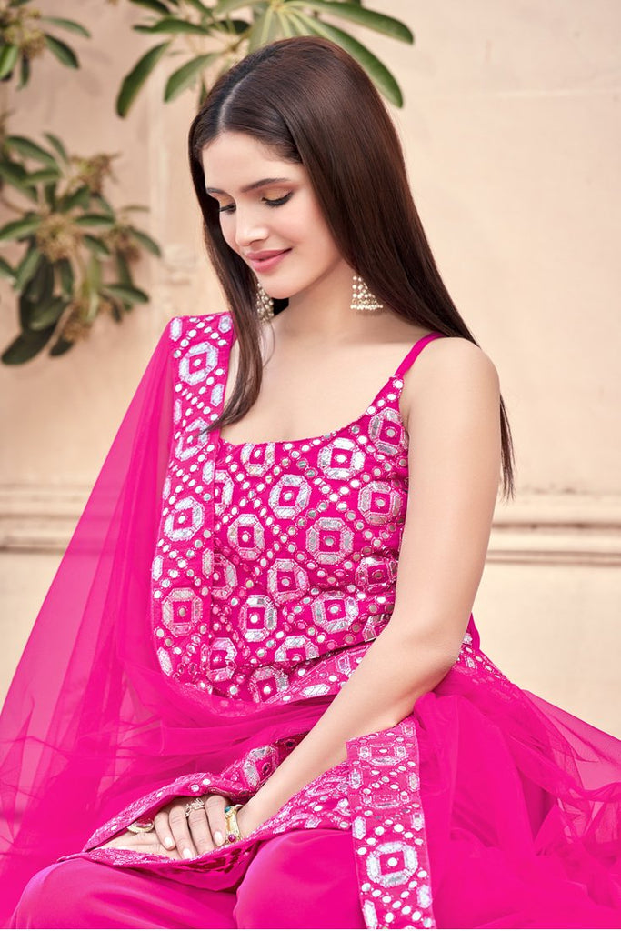 Pink Semi Stitched Top & Palazzo Party Wear Clothsvilla