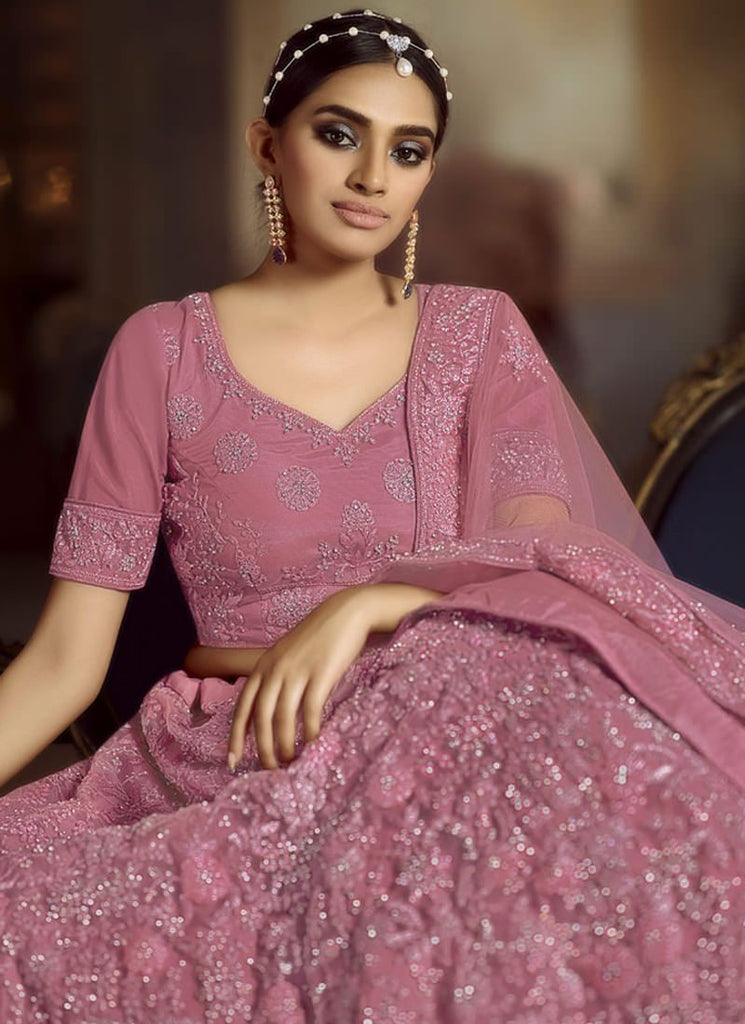 Marvelous Pink Dori Zarkan Work Soft Net Lehenga Choli Clothsvilla