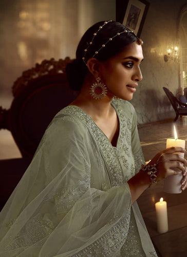 Fabulous Green Zarkan Dori Soft Net Lehenga Choli Set Clothsvilla