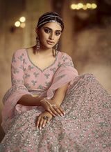 Load image into Gallery viewer, Classy Pink Dori Zarkan Soft Net Lehenga Choli Set Clothsvilla