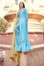 Load image into Gallery viewer, Blue Colored Semi Stitched Kurti &amp; Unstitched Pant Set Clothsvilla