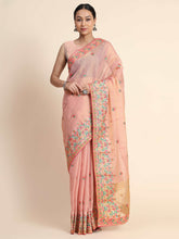 Load image into Gallery viewer, Gold Tissue Embroidered Panel Work Saree Pastel Pink Clothsvilla