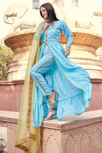 Load image into Gallery viewer, Blue Colored Semi Stitched Kurti &amp; Unstitched Pant Set Clothsvilla