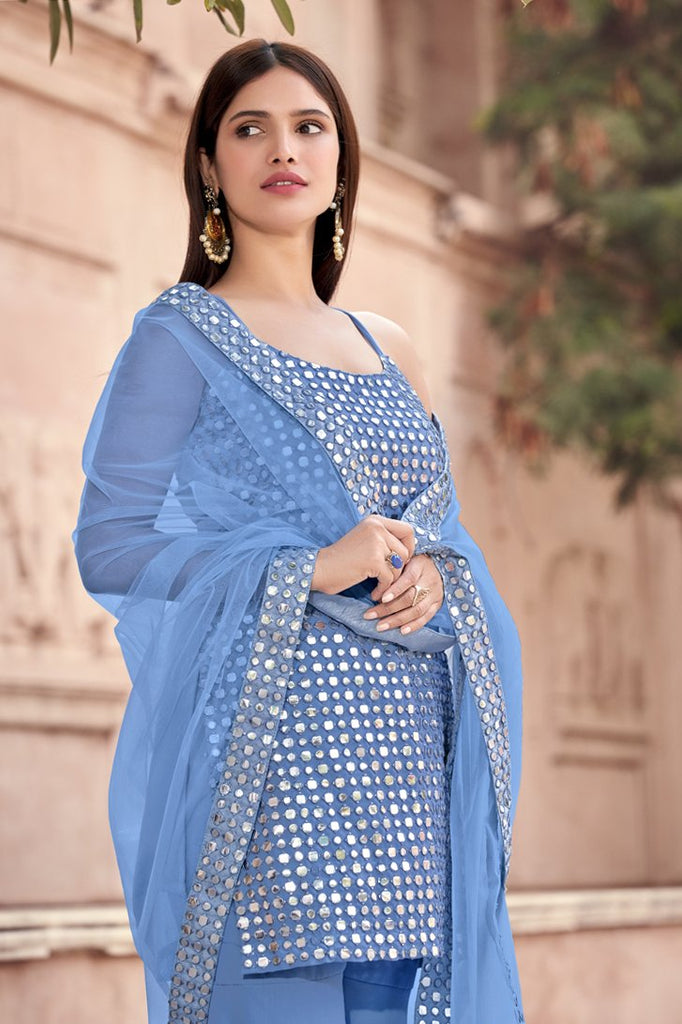 Designer Grey Color Semi Stitched Kurti & Sharara Party Wear Clothsvilla