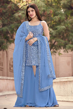 Load image into Gallery viewer, Designer Grey Color Semi Stitched Kurti &amp; Sharara Party Wear Clothsvilla