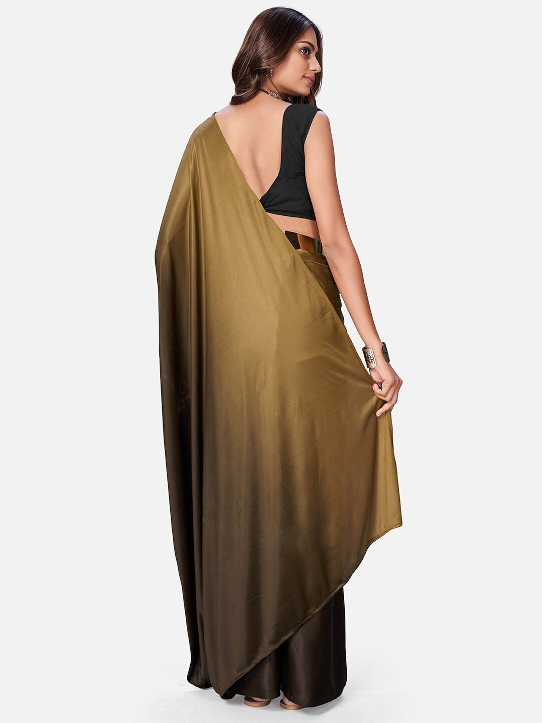 Gold Color Ready to wear Lycra saree with Metal Belt - Cloth