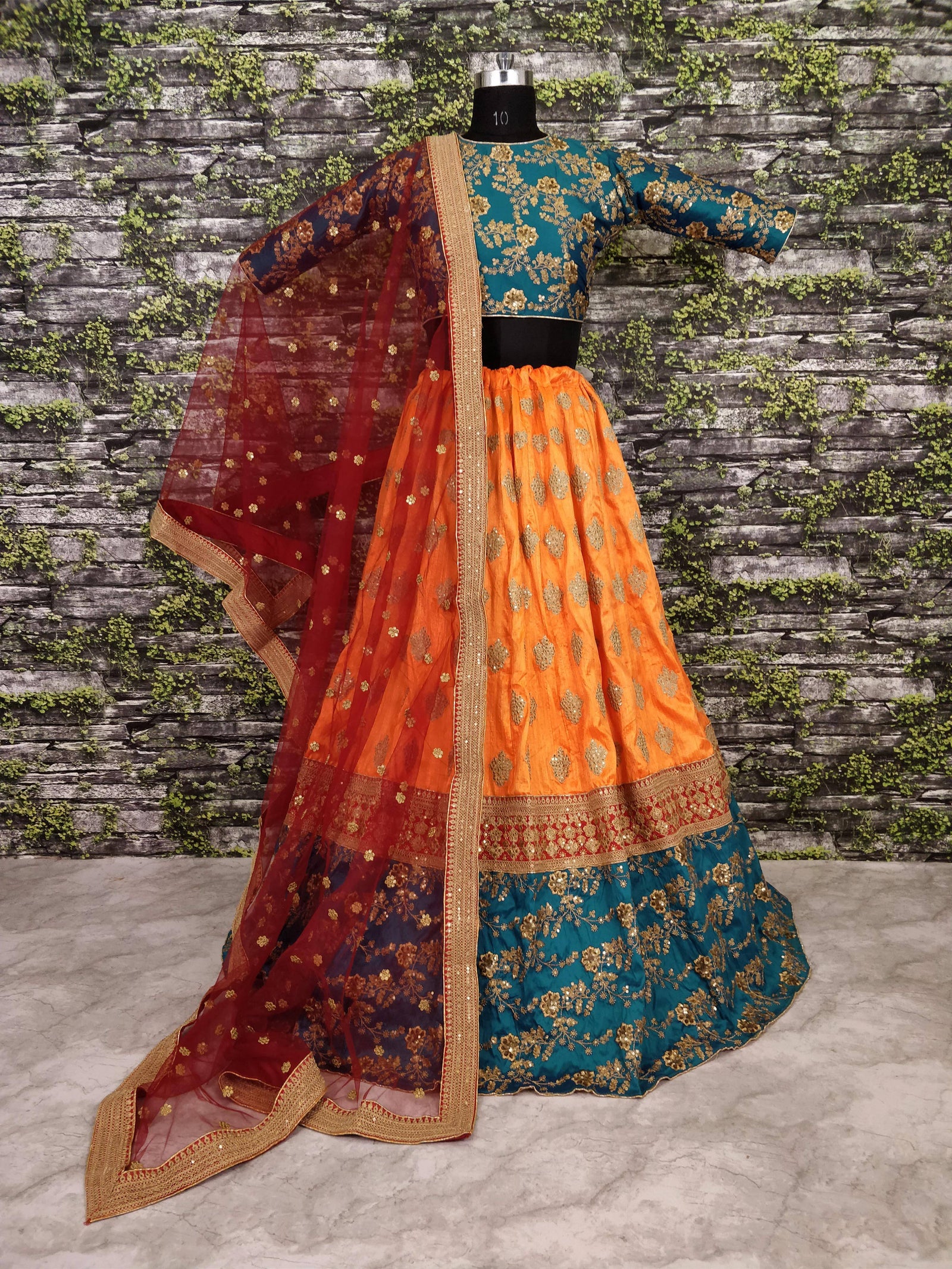 Teal Green and Yellow Bridal Lehenga ClothsVilla