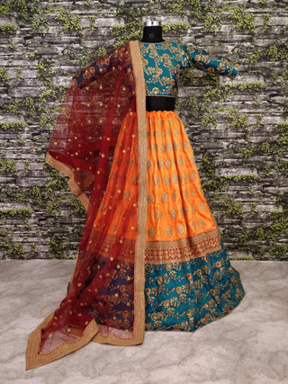 Teal Green and Yellow Bridal Lehenga ClothsVilla
