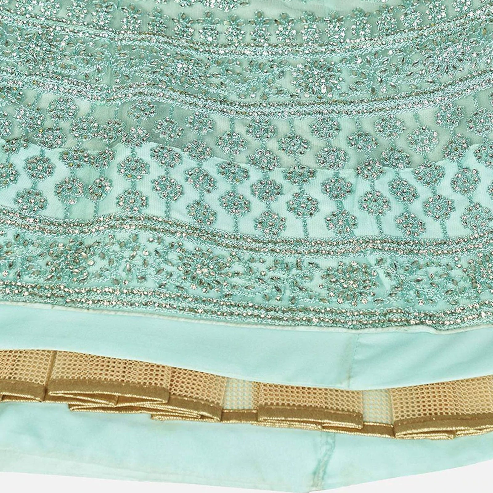 Summer Green Soft Net Embroidery and Zaken Work Lehenga choli ClothsVilla