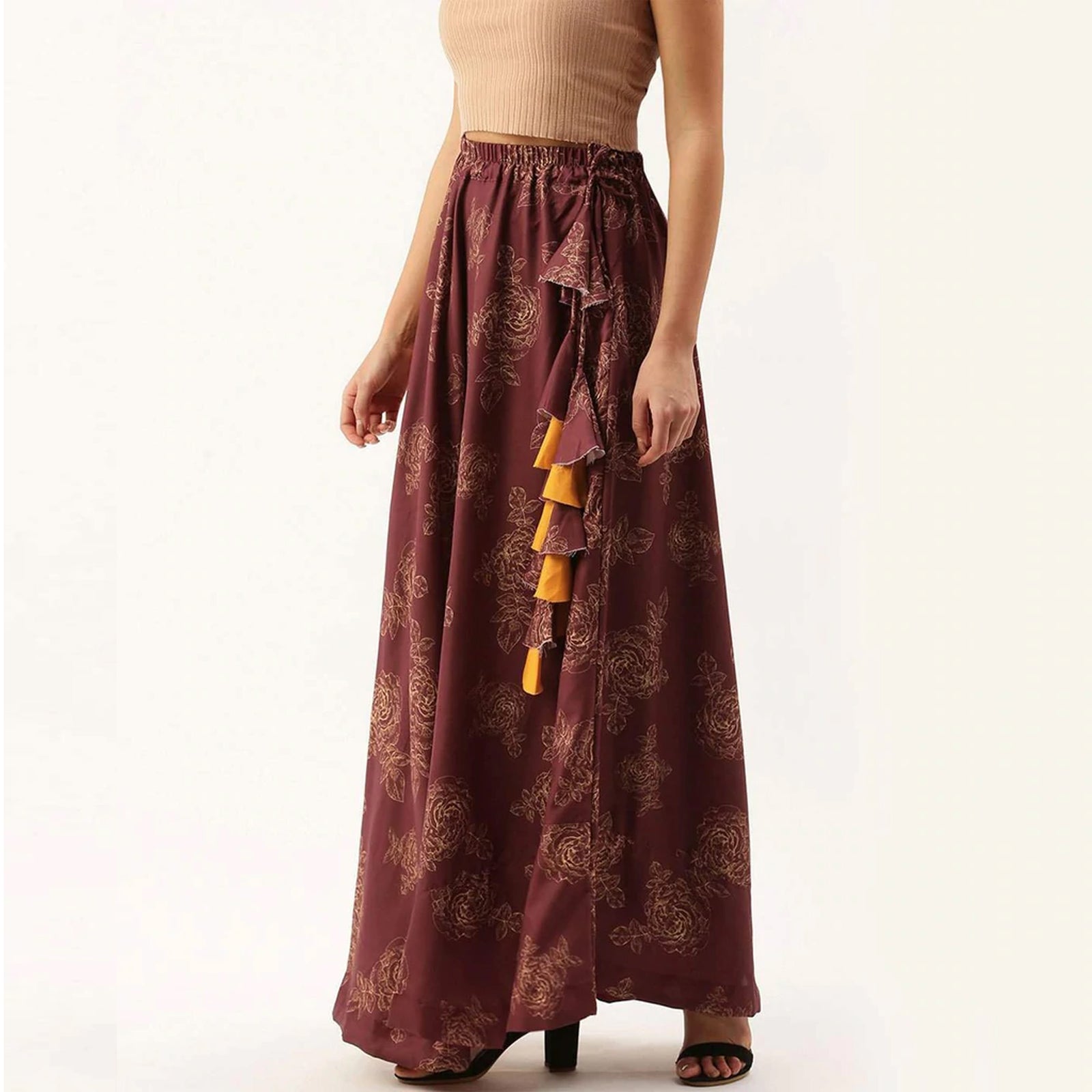 Maroon Color Cotton Skirt with Digital Print ClothsVilla