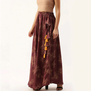 Maroon Color Cotton Skirt with Digital Print ClothsVilla