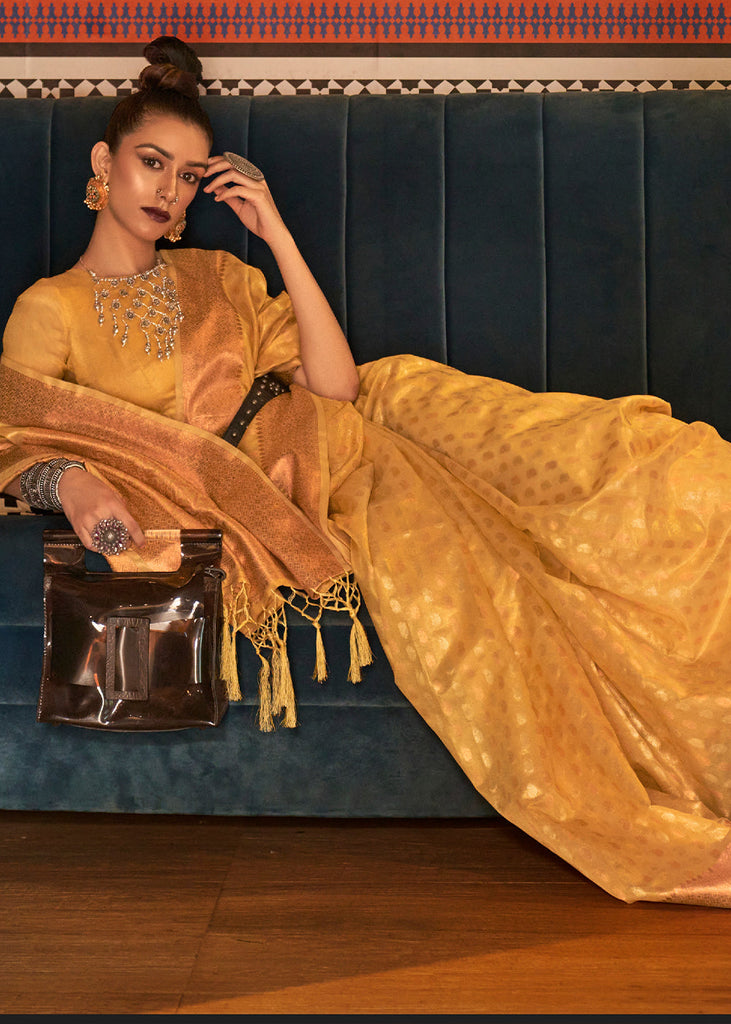 Honey Mustard Zari Woven Tissue Silk Saree Clothsvilla