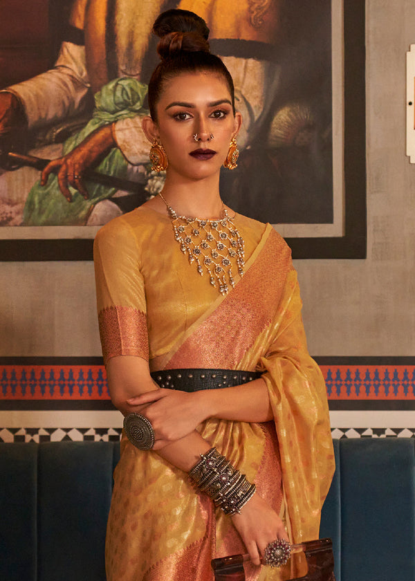 Honey Mustard Zari Woven Tissue Silk Saree Clothsvilla