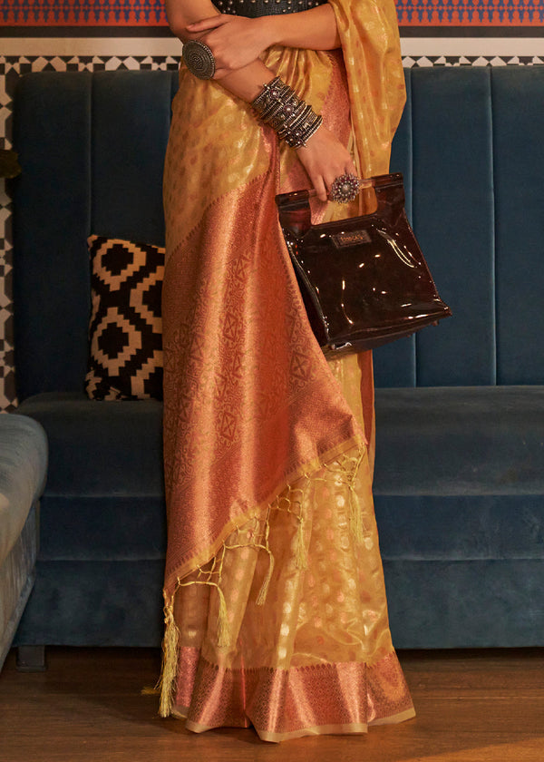 Honey Mustard Zari Woven Tissue Silk Saree Clothsvilla