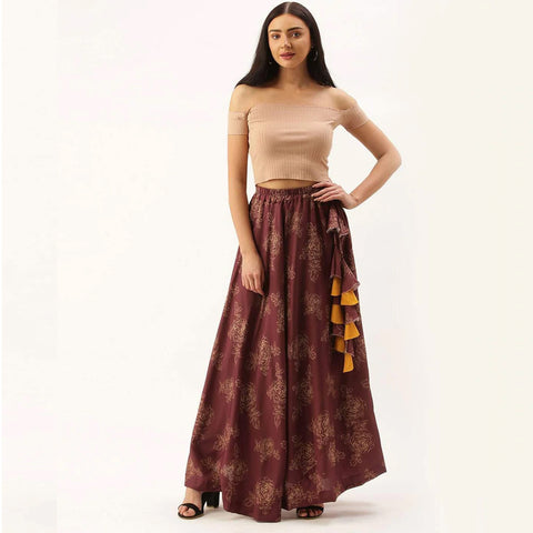 Maroon Color Cotton Skirt with Digital Print ClothsVilla Main image