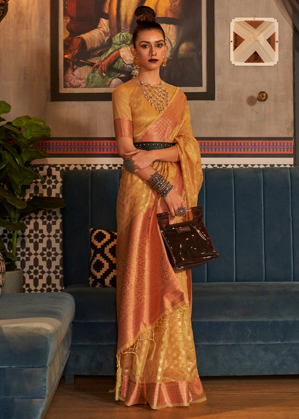 Honey Mustard Zari Woven Tissue Silk Saree Clothsvilla