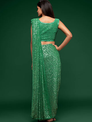 Lovely Mint Green Sequined Georgette Party Wear Saree ClothsVilla