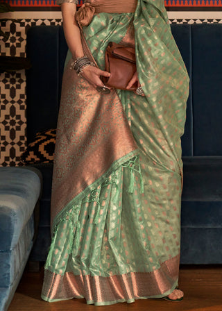 Fern Green Zari Woven Tissue Silk Saree Clothsvilla