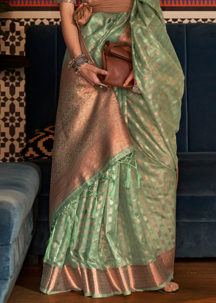 Fern Green Zari Woven Tissue Silk Saree Clothsvilla