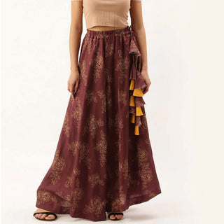 Maroon Color Cotton Skirt with Digital Print ClothsVilla