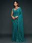 Attractive Teal  Blue Sequined Georgette Party Wear Saree ClothsVilla