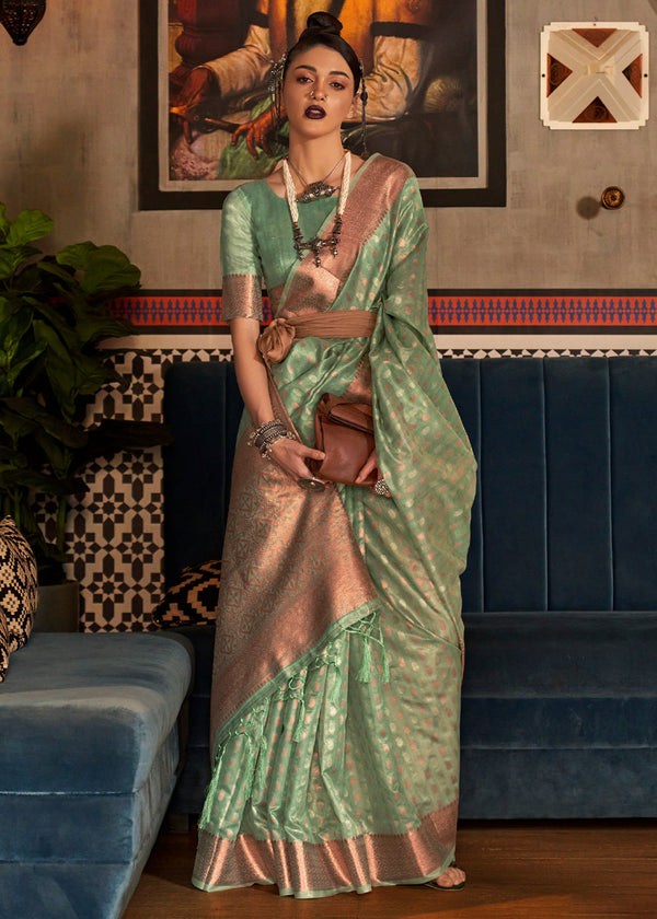 Fern Green Zari Woven Tissue Silk Saree Clothsvilla
