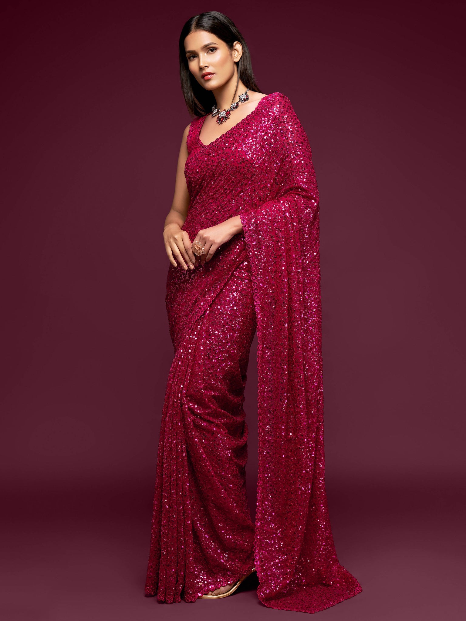 Buy Dark Pink Organza Silk Party Wear Weaving Saree Online From Wholesale  Salwar.