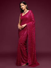 Load image into Gallery viewer, Fabulous Hot Pink Sequined Georgette Party Wear Saree ClothsVilla