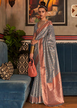 Load image into Gallery viewer, Steel Grey Zari Woven Tissue Silk Saree Clothsvilla