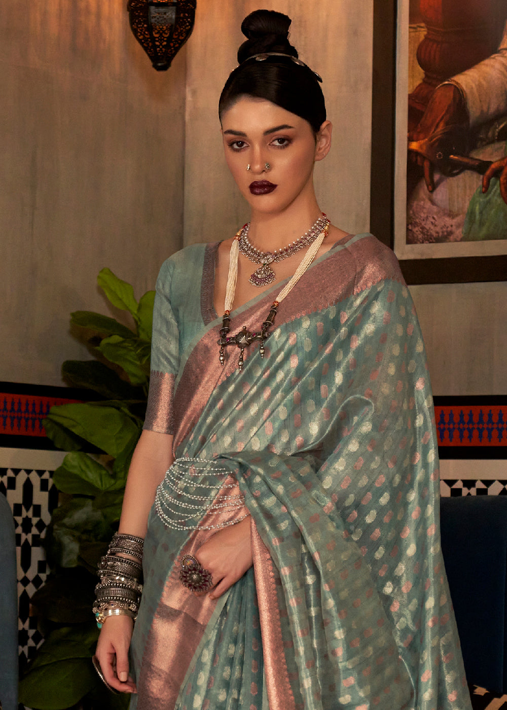 Viridian Green Zari Woven Tissue Silk Saree Clothsvilla