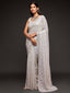 Beautiful Pearl White Sequined Georgette Party Wear Saree ClothsVilla