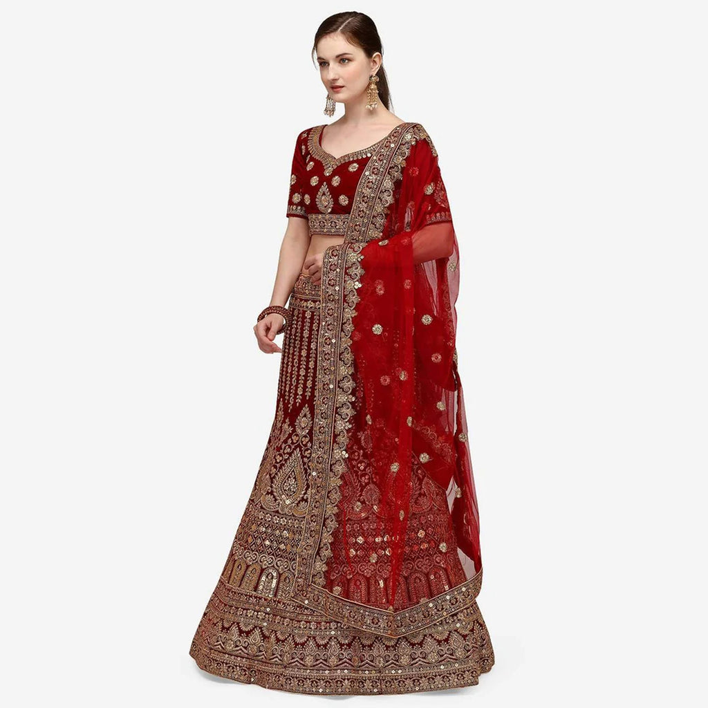 Maroon Color Heavy Bridal Lehenga with Dual Sandwich And Stone Work ClothsVilla