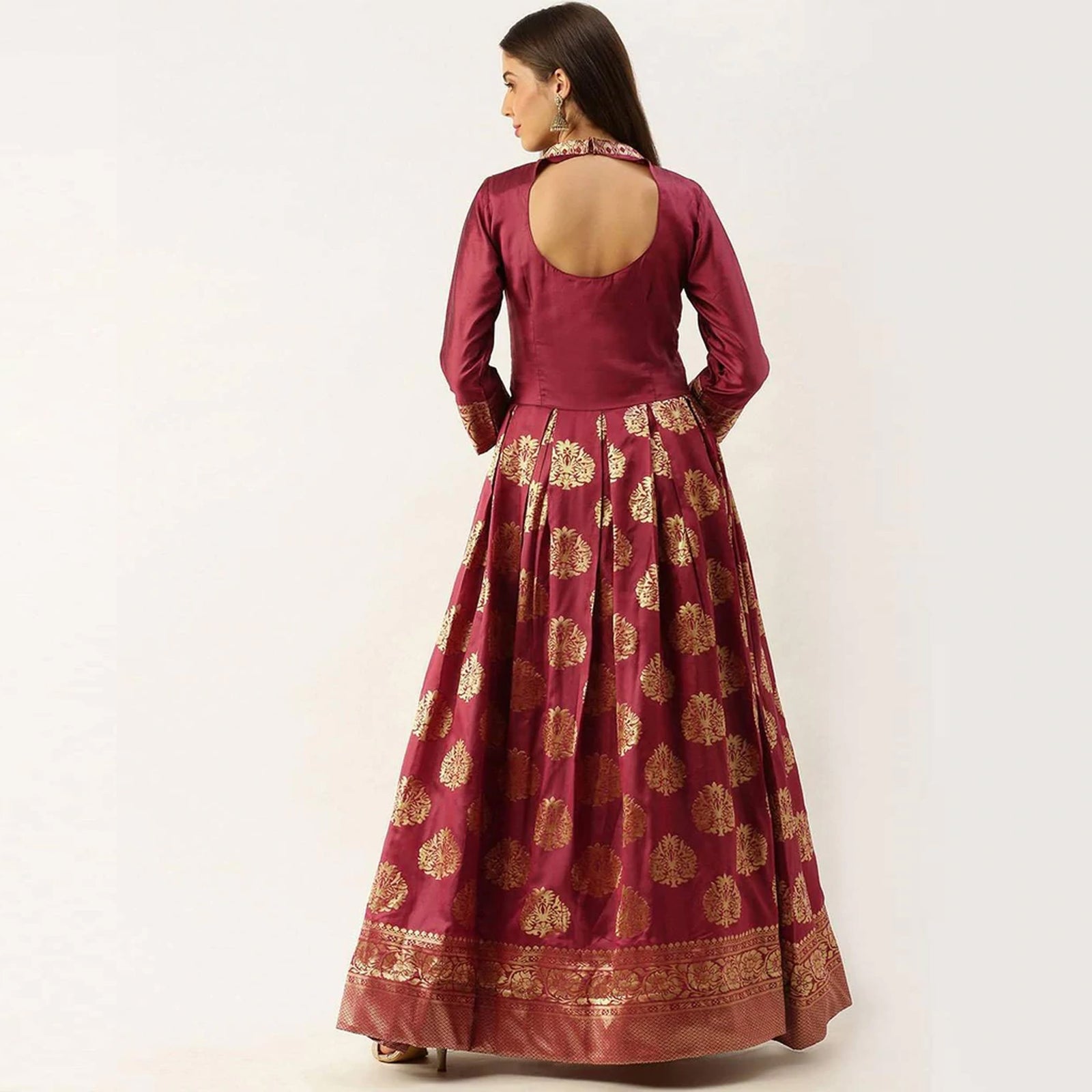 Maroon Color Soft Silk Box Cut Style Ready to Wear Gown ClothsVilla
