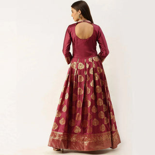 Maroon Color Soft Silk Box Cut Style Ready to Wear Gown ClothsVilla