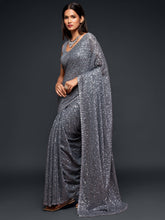 Load image into Gallery viewer, Amazing Slate Grey Sequined Georgette Party Wear Saree ClothsVilla