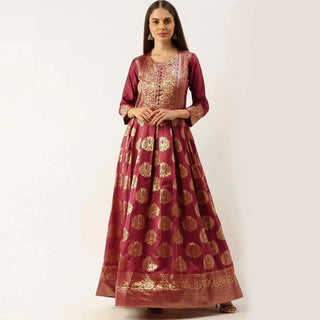 Maroon Color Soft Silk Box Cut Style Ready to Wear Gown ClothsVilla