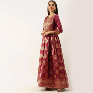 Maroon Color Soft Silk Box Cut Style Ready to Wear Gown ClothsVilla