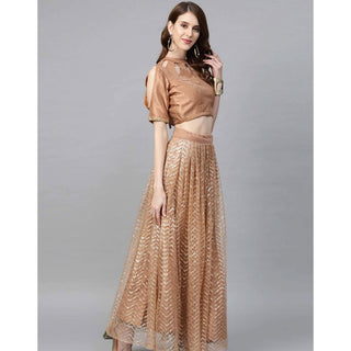 Peach color Net Lehenga with Heavy Embroidery, Zari and Thread work ClothsVilla