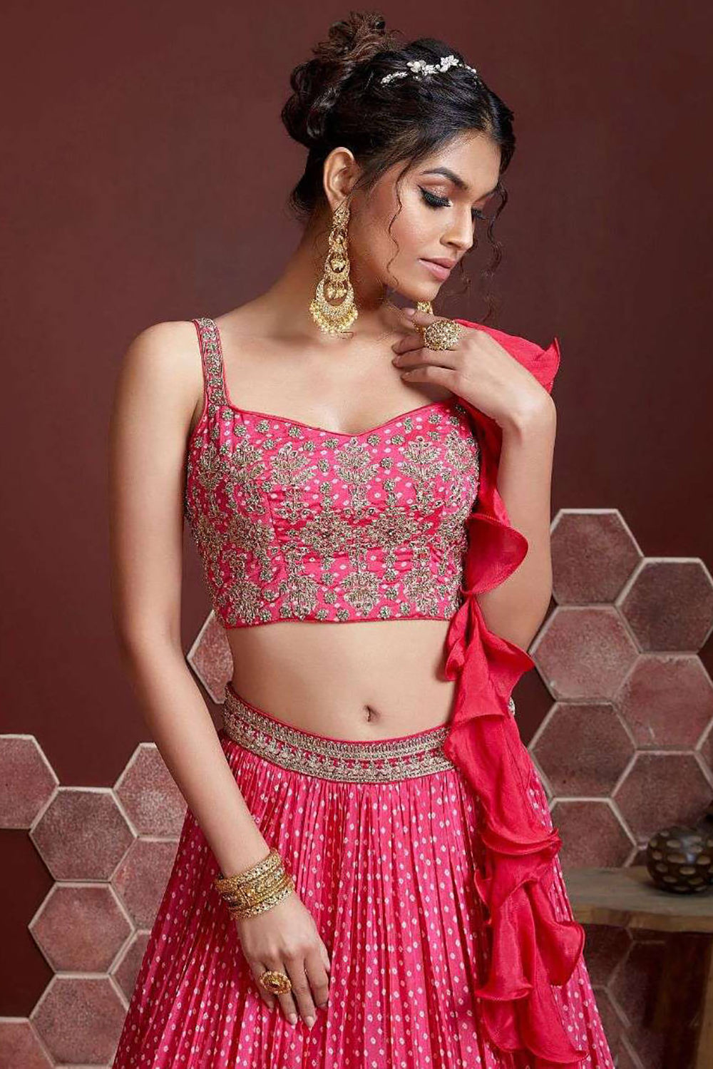 Impressive Pink Digital Print Chinnon Silk Engagement Wear Lehenga Choli ClothsVilla