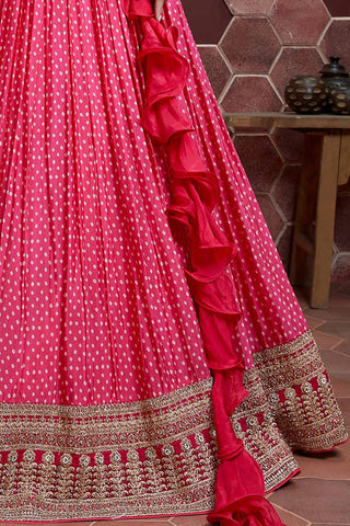 Impressive Pink Digital Print Chinnon Silk Engagement Wear Lehenga Choli ClothsVilla